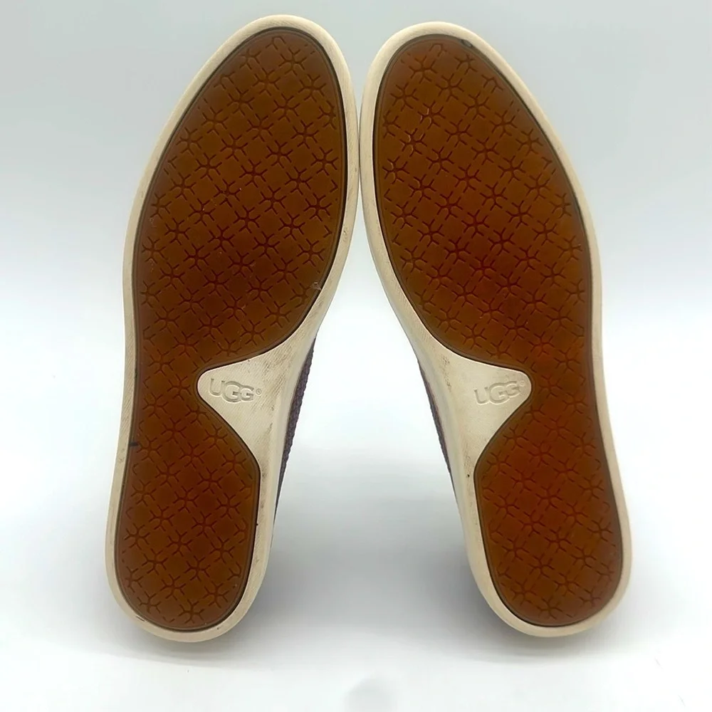 UGG SAMMY PORT STRETCH KNIT / LEATHER SLIP-ON SNEAKERS, WOMEN US 9.5